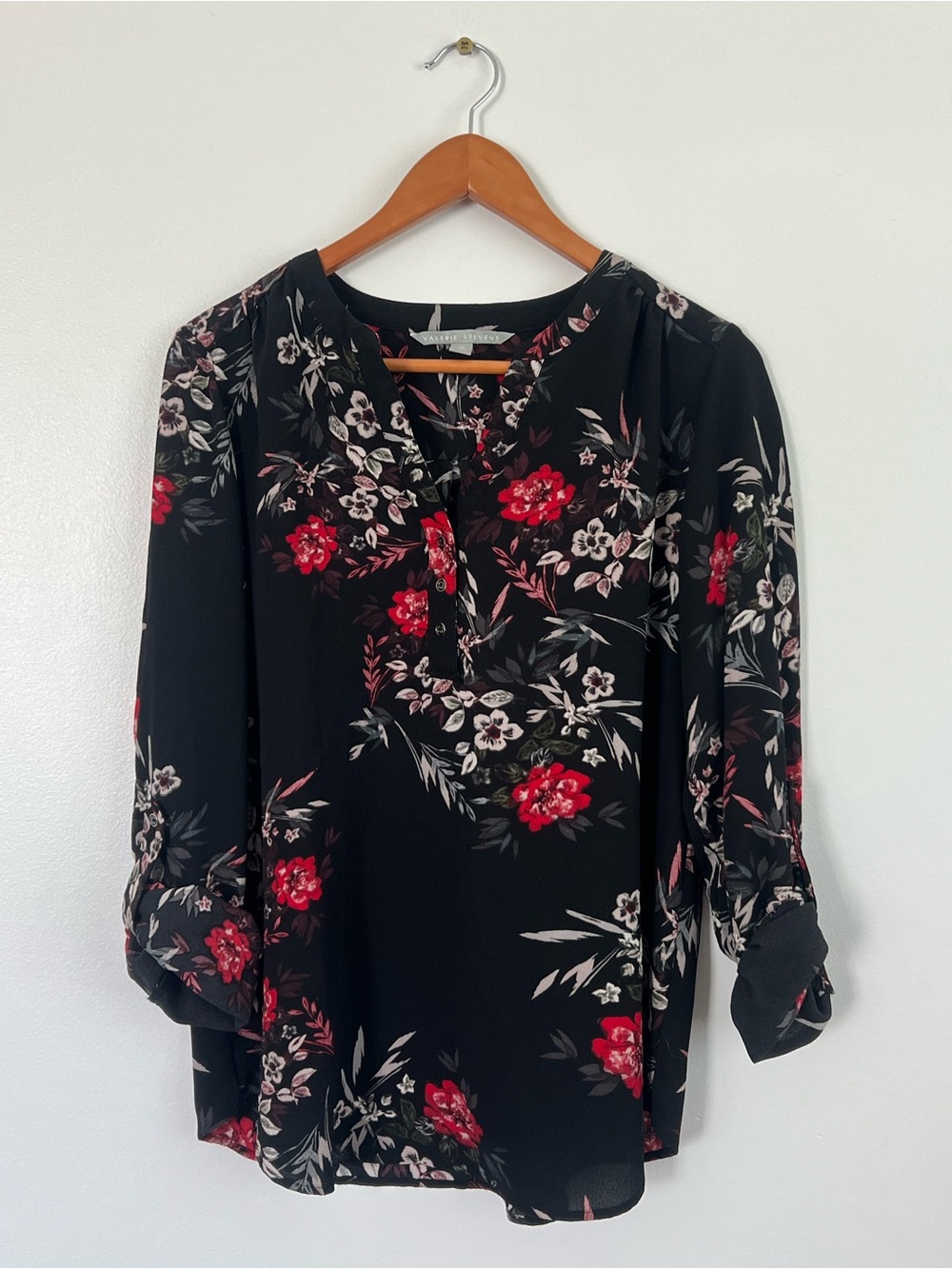 Valerie Stevens Black Botanical Print Blouse